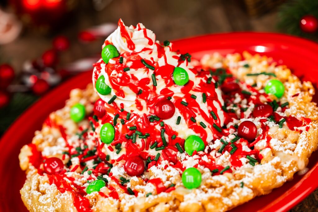 Peppermint Bark Funnel Cake at Sleepy Hollow Refreshments in Liberty Square 